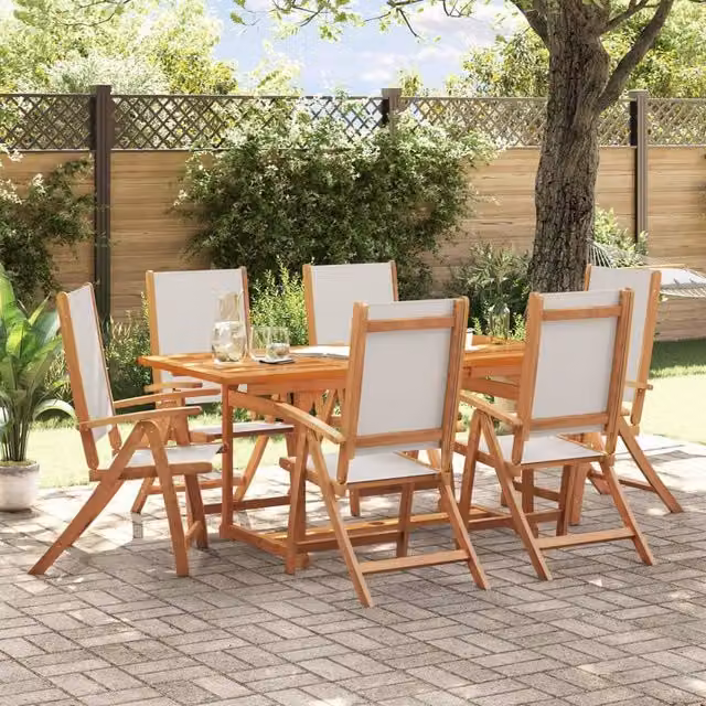 Berkfield Home 7 Piece Modern Garden Dining Set in Brown Oiled Acacia Wood and Textilene