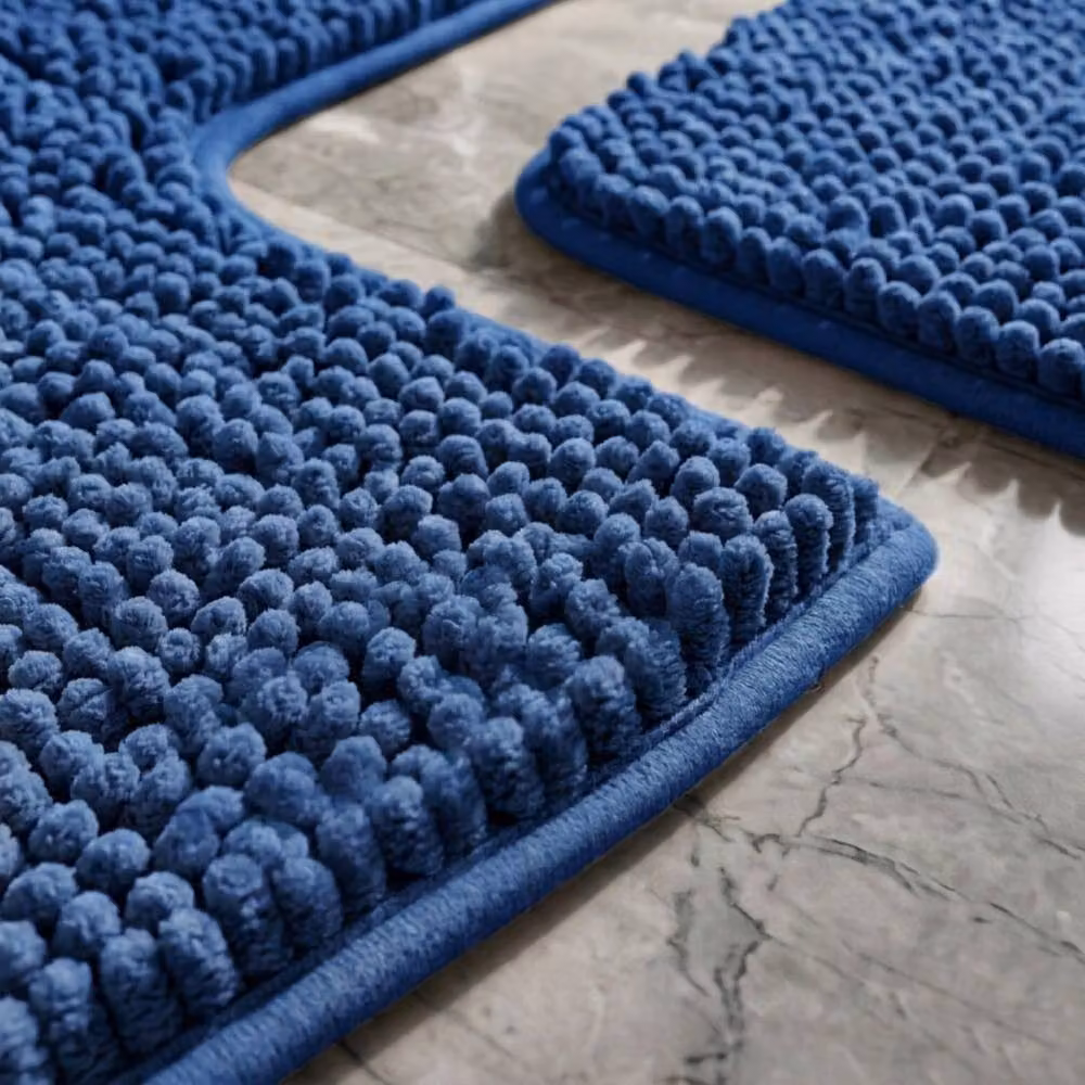 Snug City 2-Piece Blue Chenille Loop Design Bath Mat and WC Pedestal Mat Set, W: 50 cm x L: 80 cm – 3