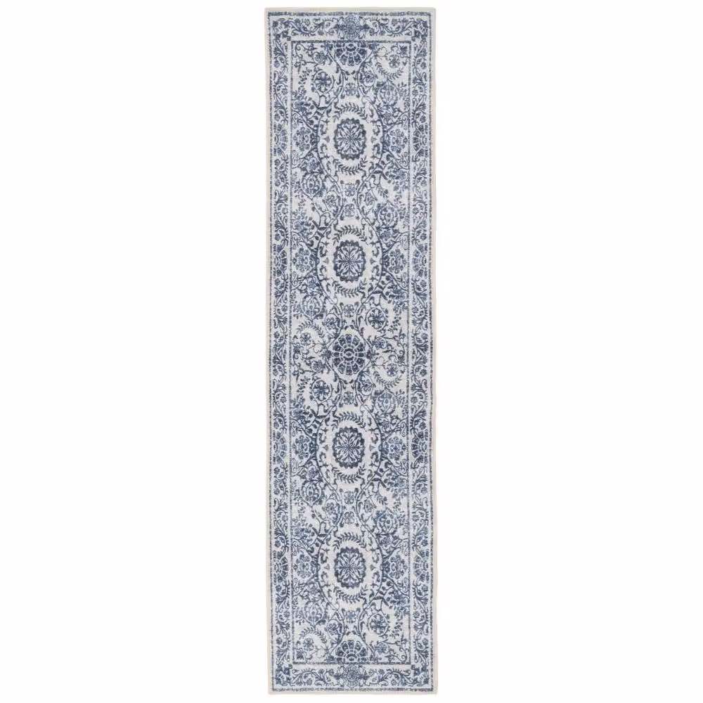 Kukoon Beige and Mid Blue Distressed Abstract Vintage Rug, Non-Slip and Washable, W: 60 cm, L: 240 cm – 2