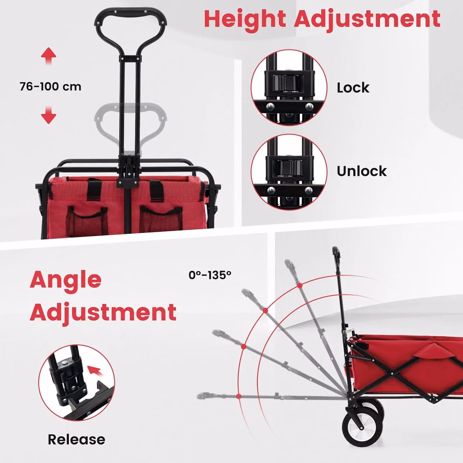 Costway Heavy Duty Collapsible Folding Outdoor Utility Wagon in Red – 6