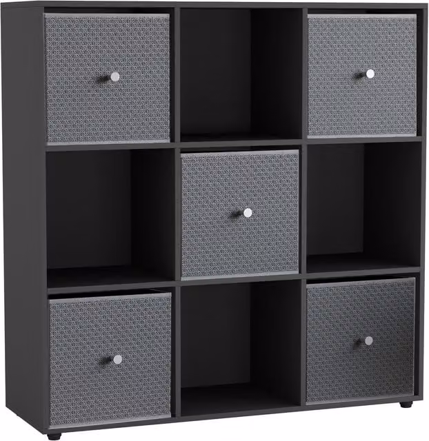 URBNLIVING 9 Cube Storage Unit with Drawers in Black and Grey