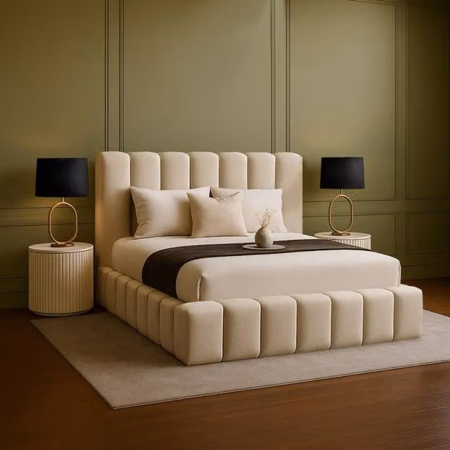 Desire Deco Daisy Plush Velvet Upholstered Bed Frame in Light Beige, Small Double