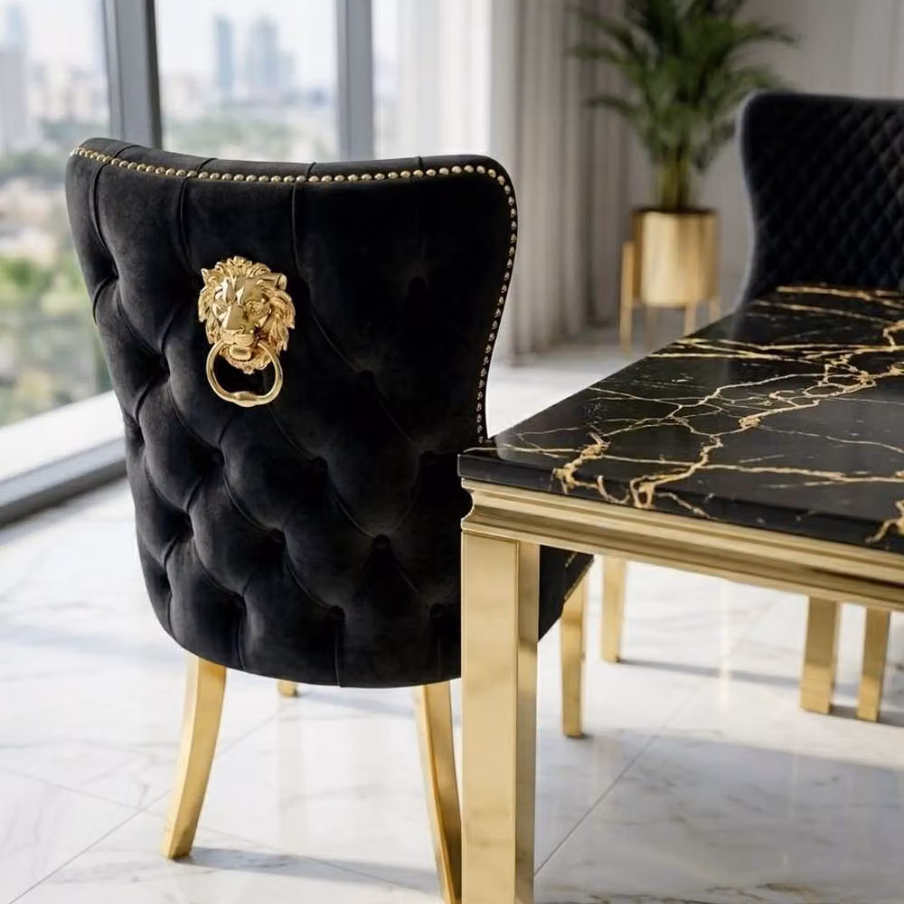 Home Luxe Interior Sofia Black and Gold Marble Dining Table and 4 Victoria Black Lion Chairs, W: 150 cm – 6