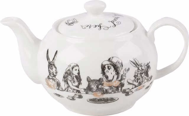 Victoria and Albert Alice in Wonderland Mini Bone China Teapot in White, Black and Gold