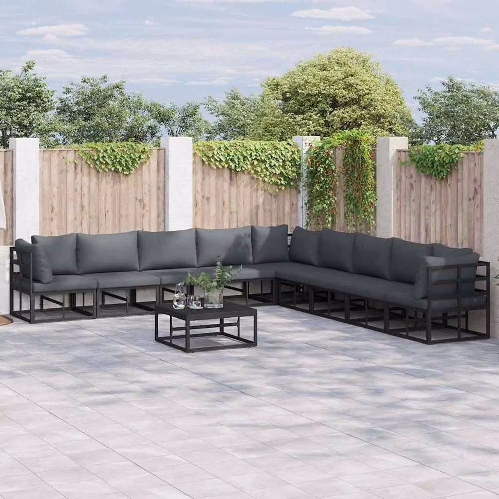 Berkfield Home 10-Piece L-Shape Garden Sofa Set in Black with Powder Coated Aluminium Frame, W/D/H: 70 x 70 x 32 cm – 1