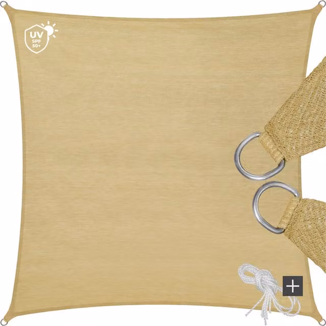 tectake Triangular Shade Sail with UV Protection UPF 50, Water-Repellent, Beige