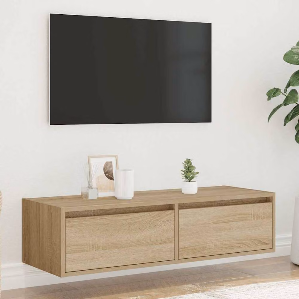 Berkfield Home TV Cabinet with LED Lights in Sonoma Oak Brown, W: 100 cm, D: 35.5 cm, H: 25 cm – 3