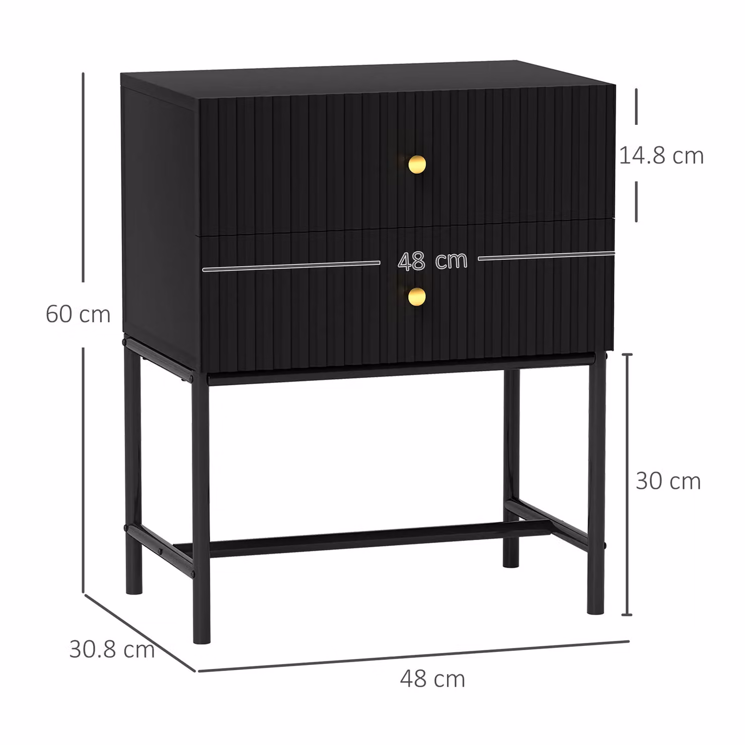 HOMCOM Modern Bedside Table with 2 Drawers in Black and Gold – 3