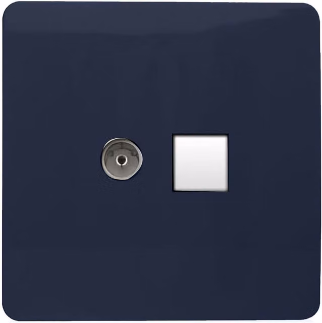 Trendi Switch 2 Gang Navy Blue TV Co-Axial and RJ45 Cat 5e Ethernet Flush Socket Plate