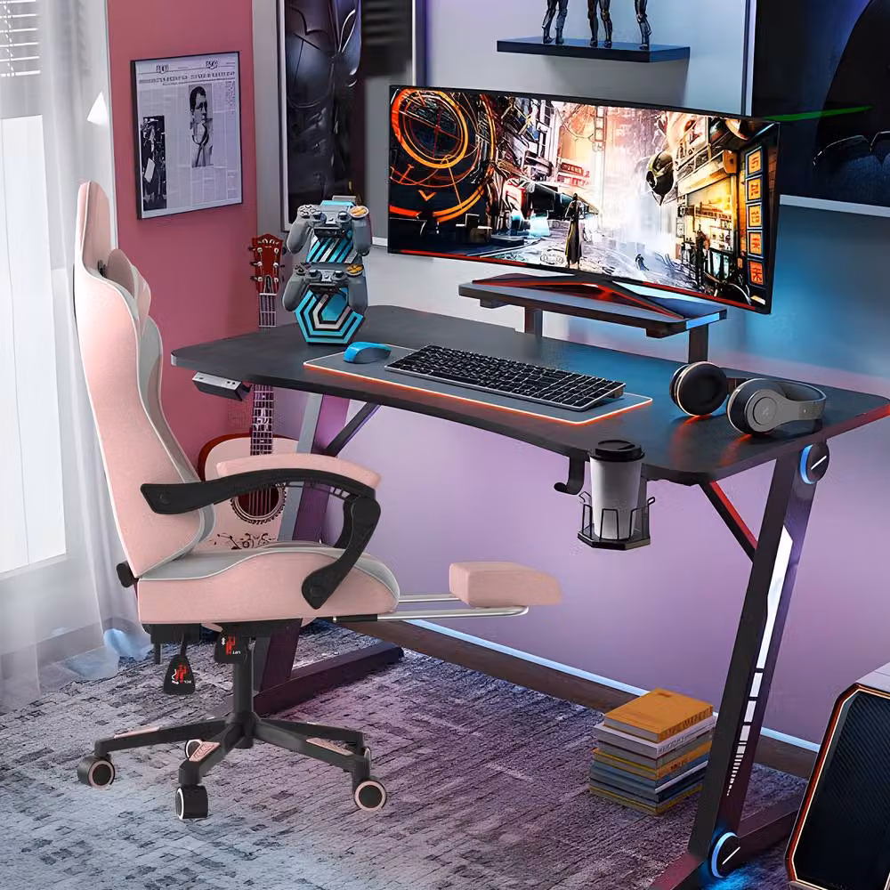 Alivio Ergonomic Gaming Chair in Pink with Footrest, Reclining Backrest, Lumbar Support and Headrest – 4