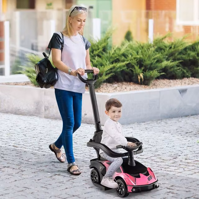 Costway 3-in-1 Pink Baby Stroller and Kids Ride on Push Car with Push Handle