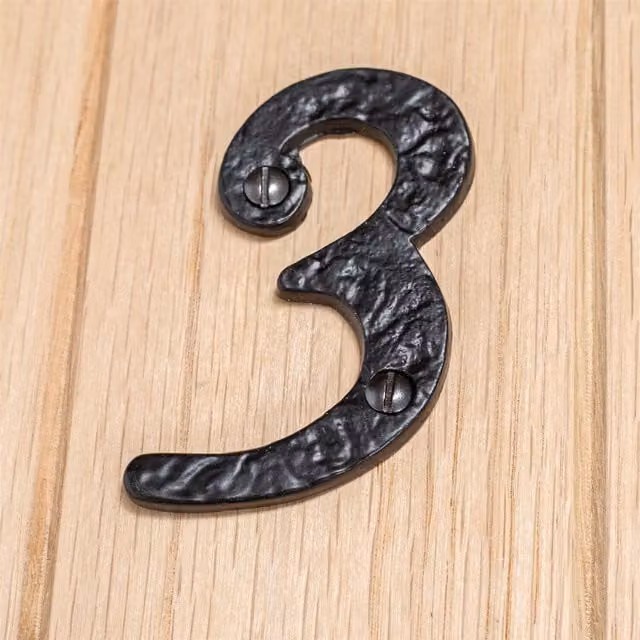 Hammer and Tongs Rustic Iron Number 3 Metal Numerals in Black, Pack of 2, Height: 7.5 cm – 1