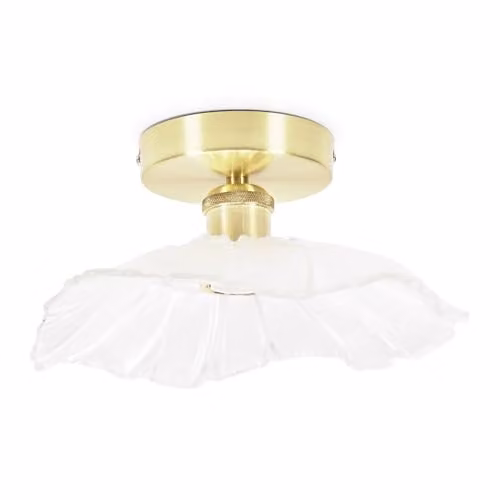 ValueLights Gold and Transparent Glass Flower Flush Ceiling Light with LED Bulb – 1