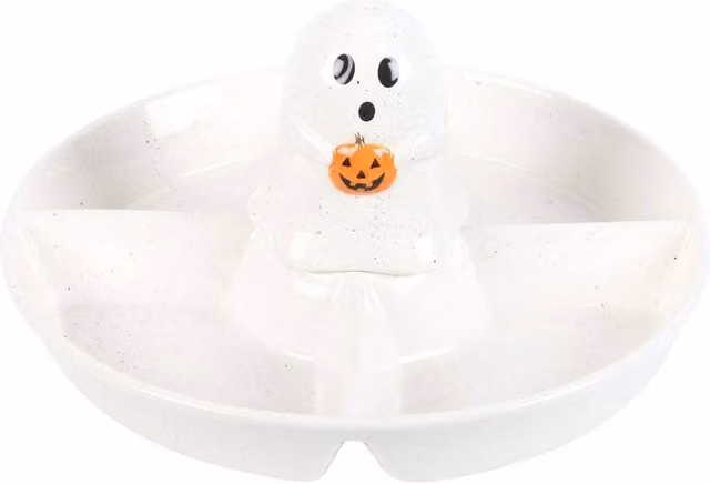Something Different Ghost Shaped Ceramic Chip and Dip Snack Dish in White
