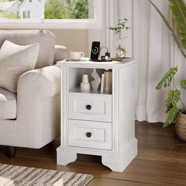 FORGEVIO White 2 Drawer Bedside Table and Nightstand Storage Cabinet – 1
