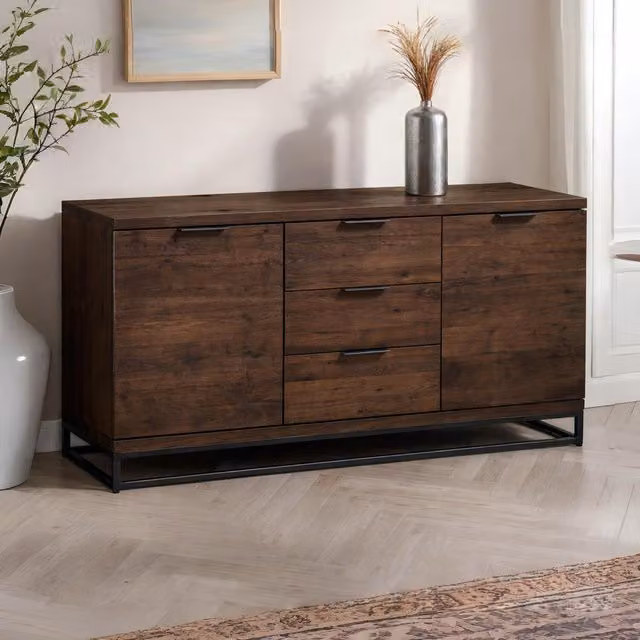 Julian Bowen Brooklyn Industrial Oak Wood and Metal Sideboard in Brown – 1