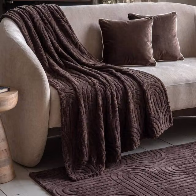 OHS Tufted Arches Teddy Fleece Throw Blanket in Brown, W/D/H: 180 x 200 cm