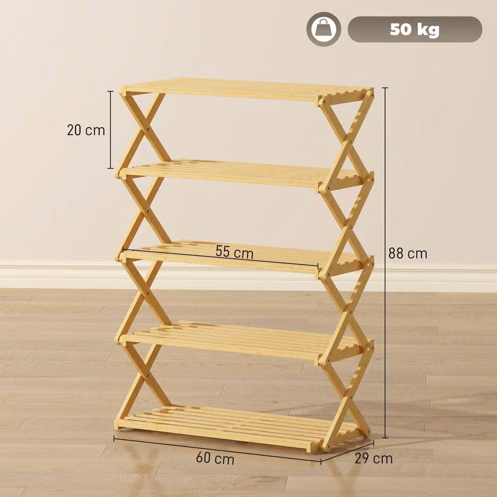 HOMCOM Bamboo Folding Shoe Rack in Beige, Width: 45 cm – 3