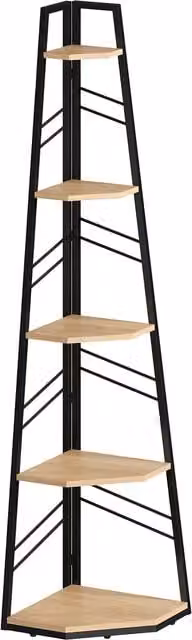 HOMCOM 5-Tier Corner Bookcase, Freestanding Floor Standing Shelving Unit in Brown Wood Finish