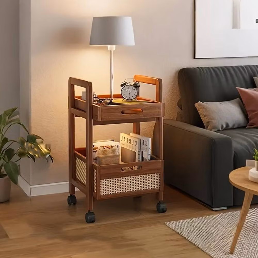 Ventryn Wooden Rolling Side Table with Castors in Brown – 4
