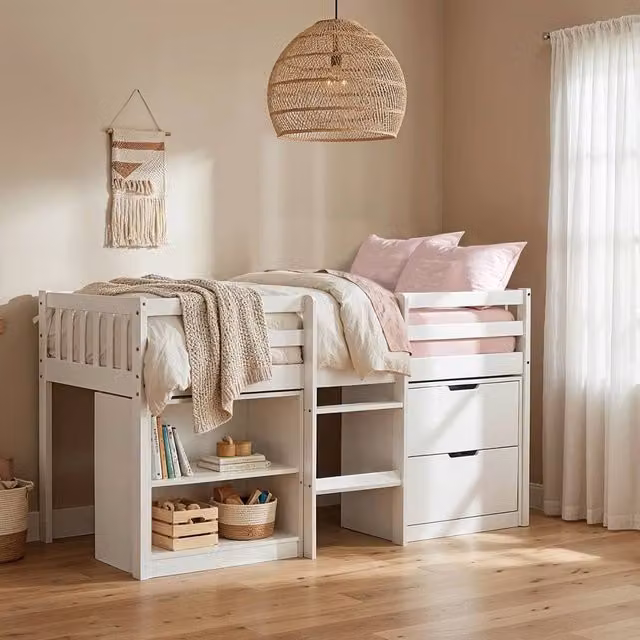 Nöa and Nani Mira Sleepstation Single Cabin Bed in White Solid Pine with Drawers and Bedside Shelf
