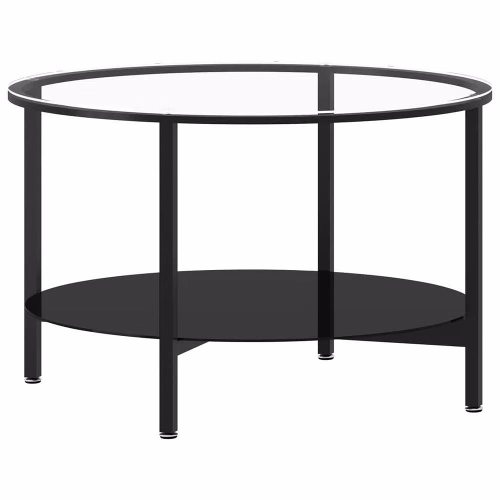 Berkfield Home Round Tea Table with Black and Transparent Tempered Glass, Diameter: 70 cm, Height: 46 cm – 3
