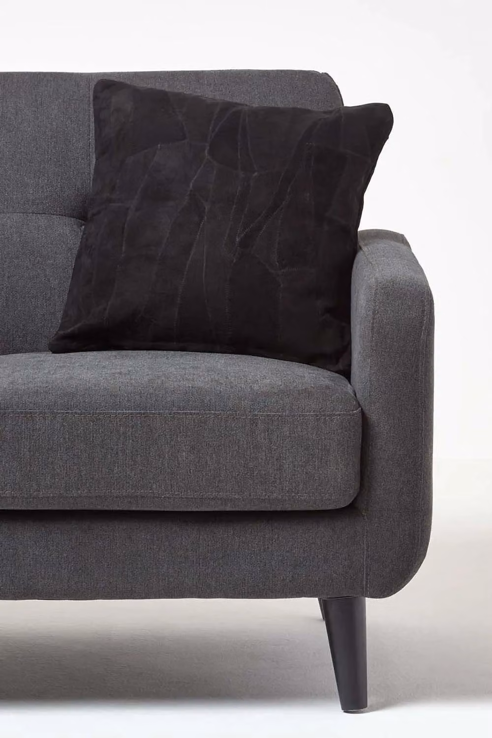 Homescapes Black Real Leather Suede Square Cushion with Feather Filling W/D/H: 45 x 45 x 45 cm – 3