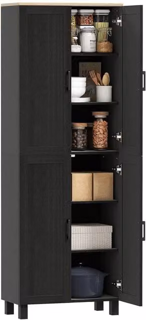Hinsinc Black Modern 6 Shelf Kitchen Cupboard Storage Cabinet W/D/H: 60 x 30 x 170.5 cm – 1