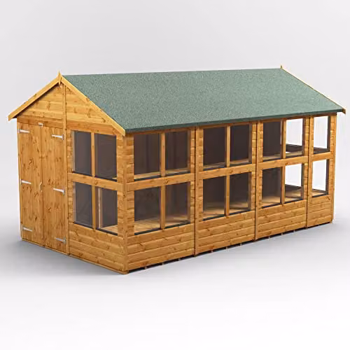 POWER Apex Potting Wooden Shed with Double Doors and PVC Window Sills in Brown – 1