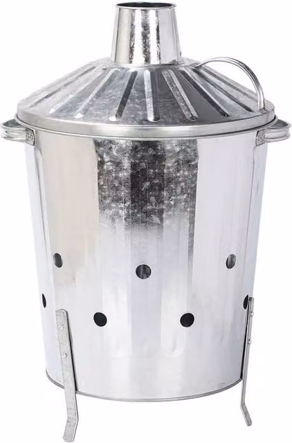 Simpa 40L Galvanised Steel Incinerator with Flip Lid in Metallic Silver – 1