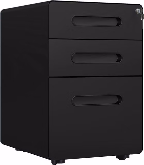 Vinsetto Lockable 3-Drawer Mobile Metal Rolling Vertical File Cabinet in Black