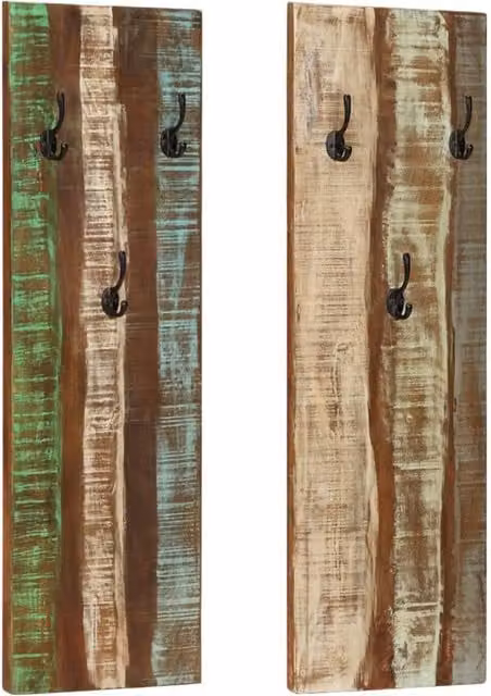 Berkfield Home Set of 2 Wall-mounted Coat Racks in Vintage Solid Reclaimed Wood, W/D/H: 36 x 3 x 110 cm – 1