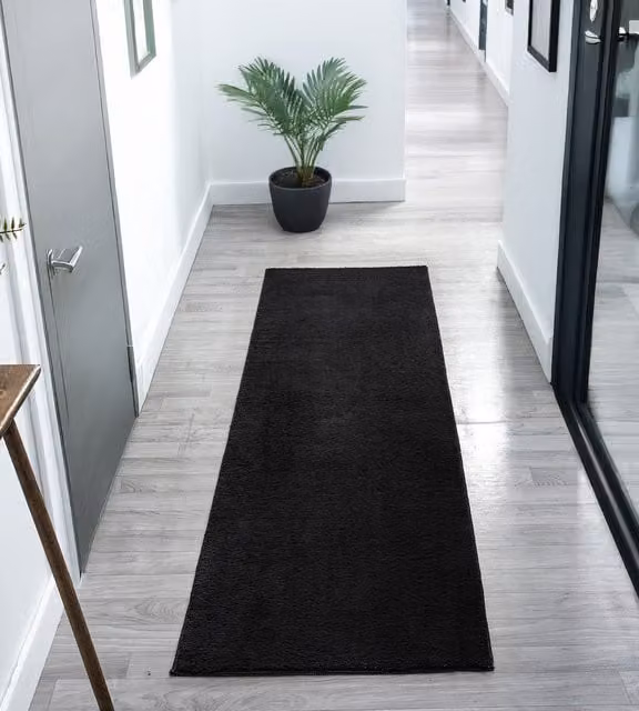 Desire Rugs Plain Black Modern Washable Non-Slip Low Pile Area Rug, W: 60 cm, L: 200 cm
