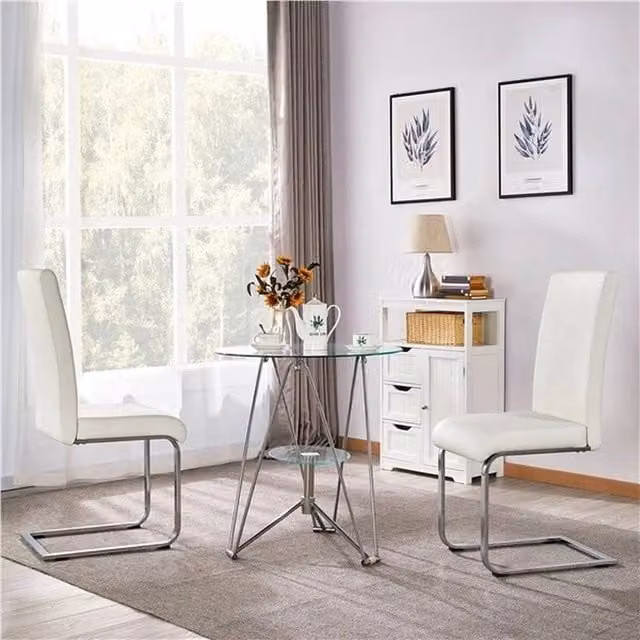 EONLION Set of 2 Modern White Synthetic Leather Dining Chairs with Metal Cantilever Base – 1
