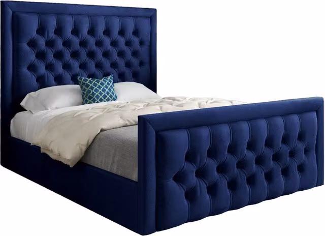 Casani Modern Upholstered Velvet Bed Frame in Blue, W/D/H: 180 x 200 x 137 cm – 1