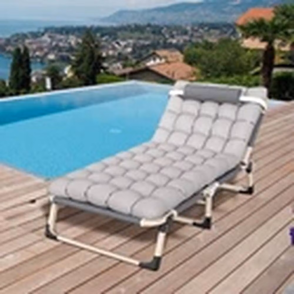 EONLION Grey Folding Garden Reclining Sun Lounger with Adjustable Headrest – 2