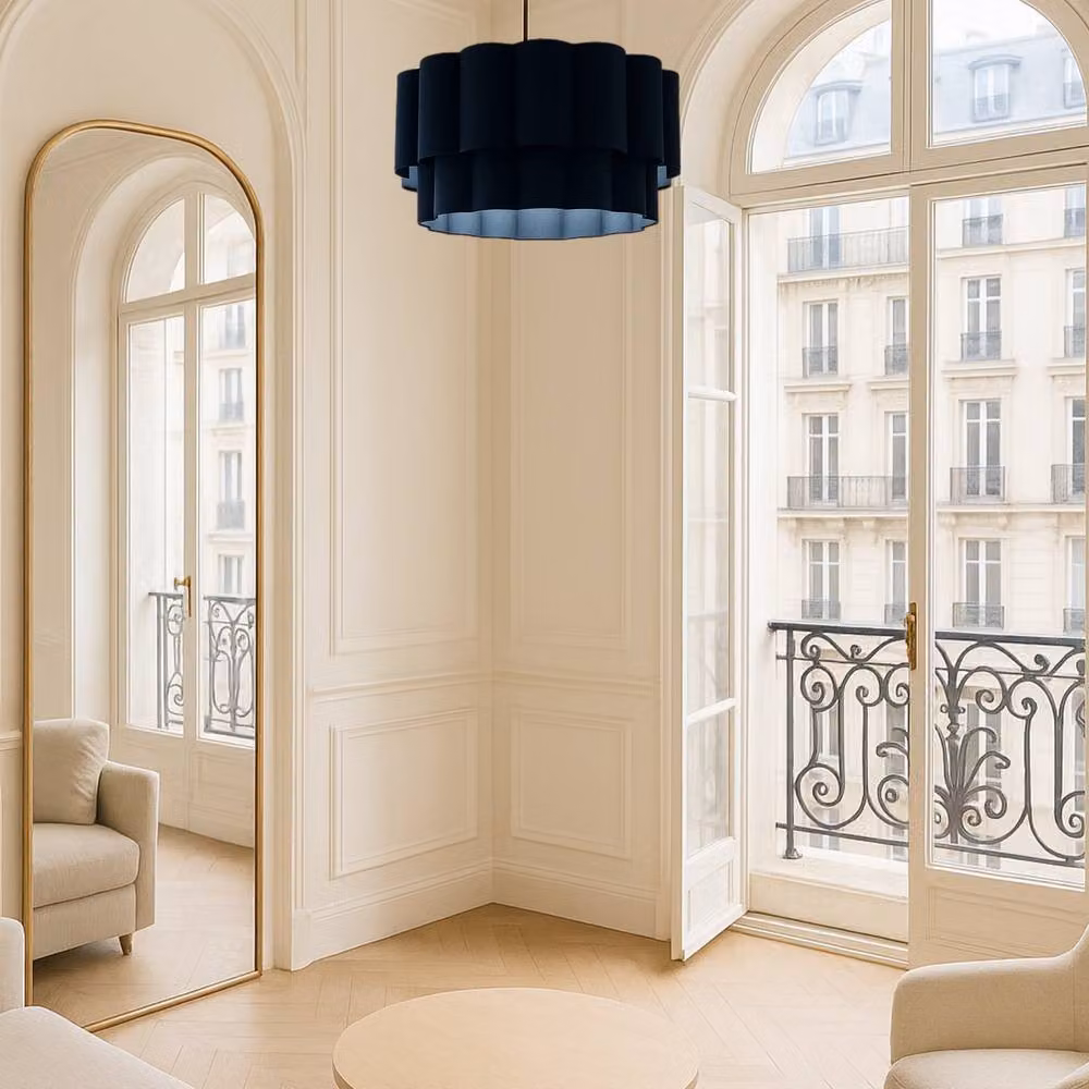 CGC Lighting Selina Scalloped Two Tier Navy Blue Fabric Drum Lampshade, Width: 48 cm, Height: 26 cm – 2