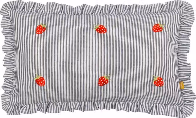 Make It A Home Les Fruites Striped Ruffle Cushion Cover in Blue and White