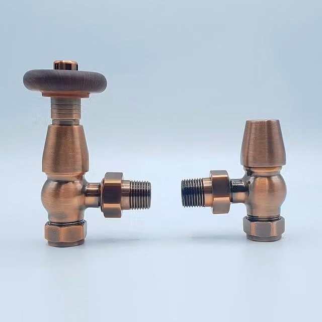 Lux Heat Angled Antique Copper Traditional Thermostatic Valve Set