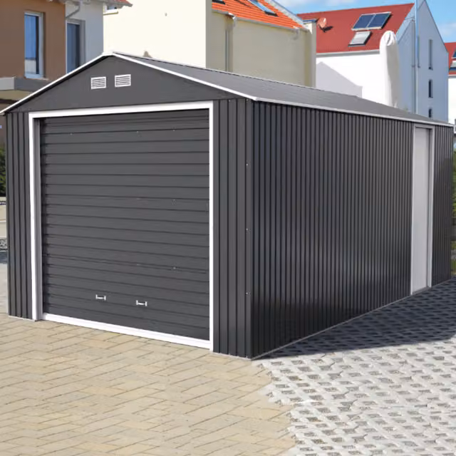 Sapphire Olympian Fronted Apex Metal Garage in Grey