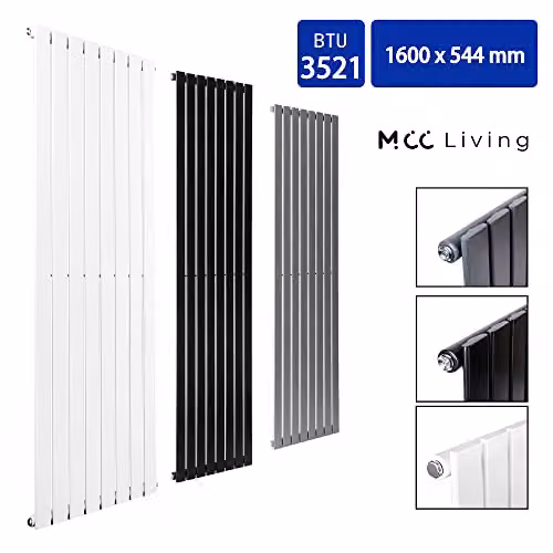 MCC Direct Designer Flat Panel Double Radiator, White, H: 1600 mm, W: 544 mm, D: 54.4 mm – 2