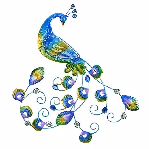 MySmartBuy Peacock Wall Decor, Multicolour Metal and Glass Animal Ornament, W: 58 cm, H: 52 cm, D: 1 cm