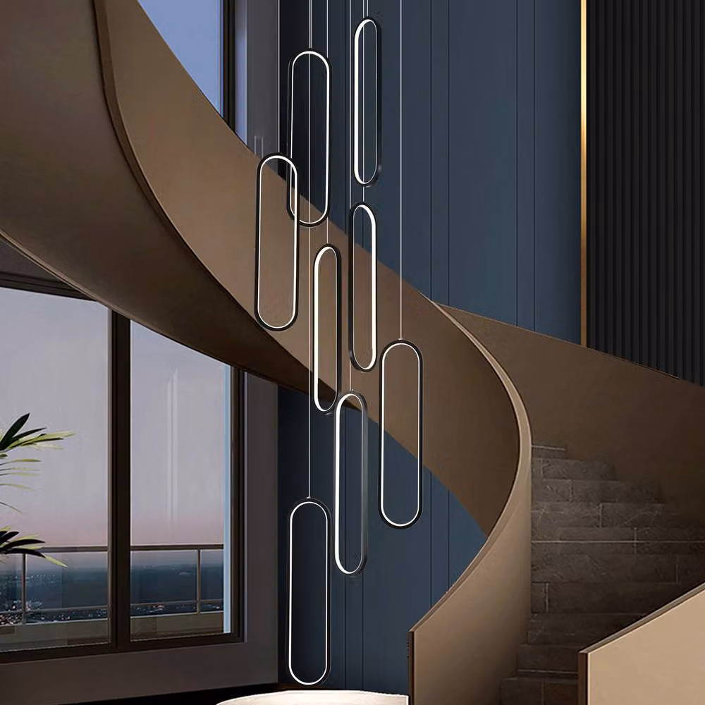 NIVOR 8 Lamp LED Dimmable Modern Staircase Pendant Light Chandelier in Black – 2