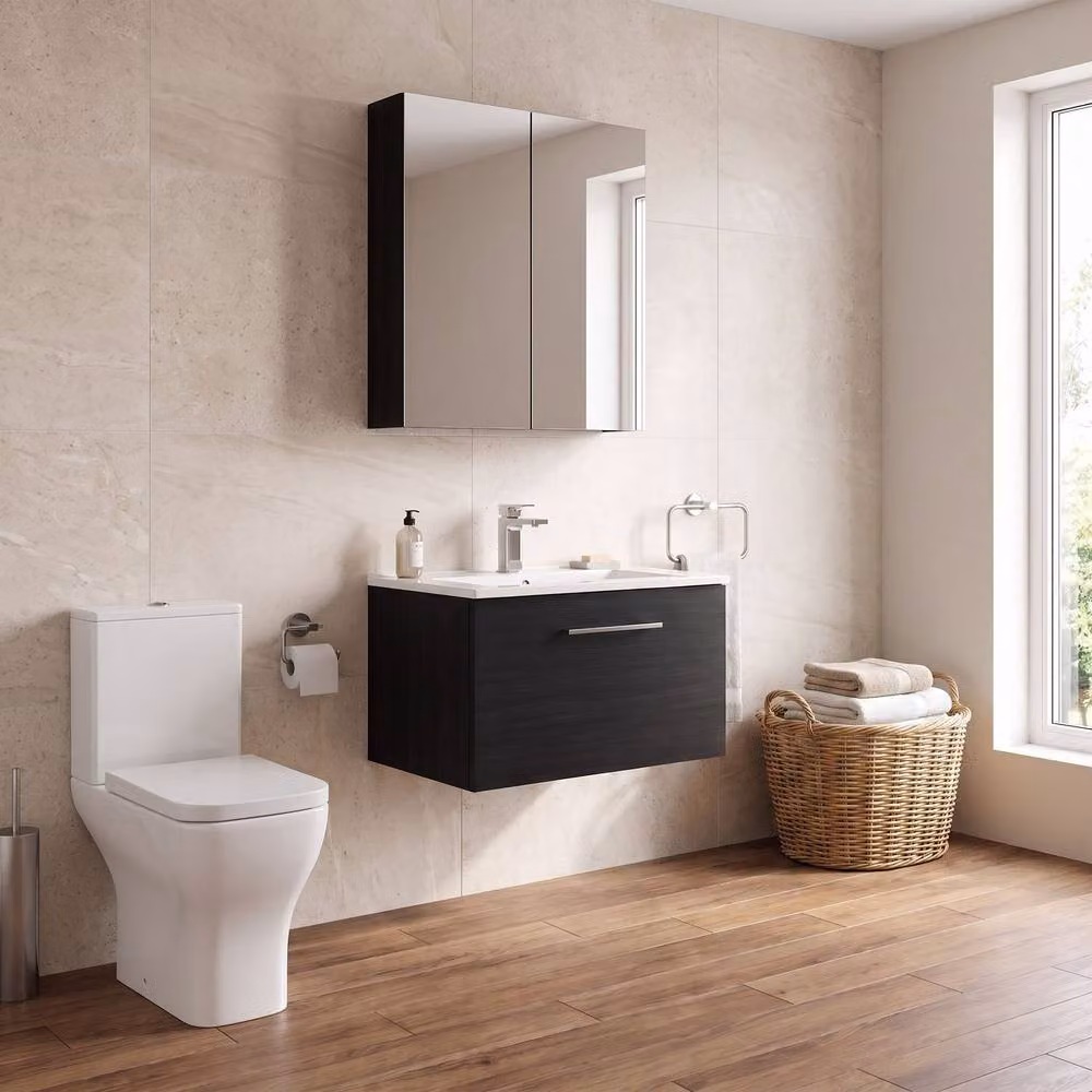 Balterley Modern Wall Hung Bathroom Vanity Unit with Basin and Soft Close Drawer, Black, Width: 60 cm – 2