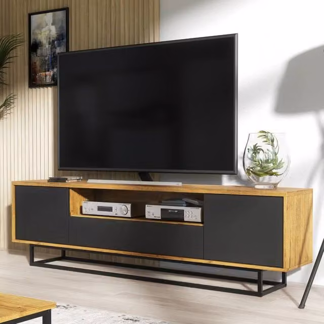 Mex Furniture LTD Rift Loft TV Unit in Dark Oak and Black, Dark Brown – 1