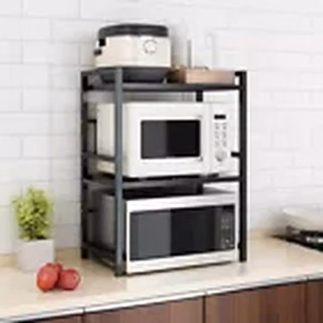 Kelvenix Black Microwave Oven Rack Stand and Corner Kitchen Storage Shelf with Adjustable Shelves, H 78.0 x W 36.0 x D 15.0 cm – 1