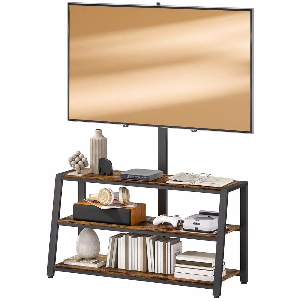 STILVORA Industrial TV Stand with Swivel Bracket and 3 Shelves in Brown and Black – 5