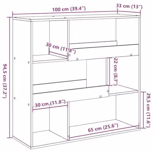 vidaXL Book Cabinet and Room Divider in Smoked Oak, W/D/H: 100 x 33 x 94.5 cm – 3