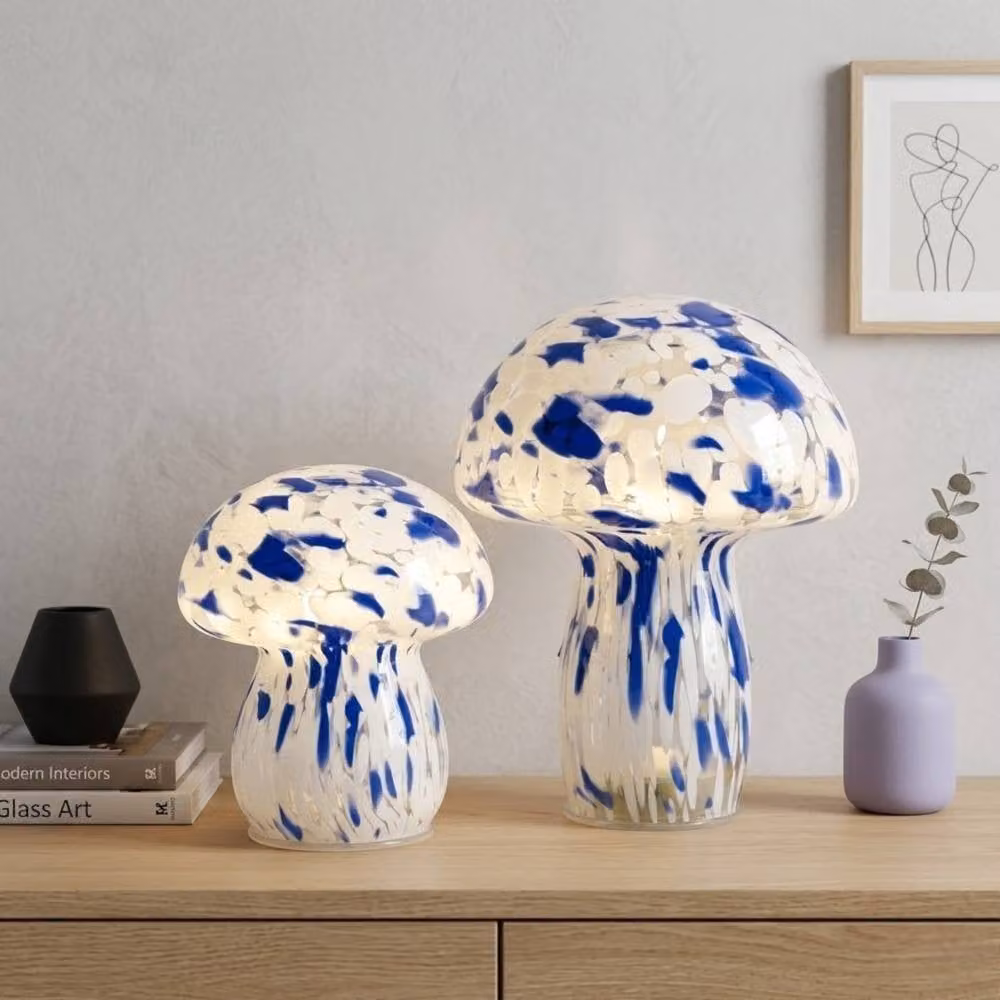 Garden Greatness Maison Aqua Duo LED Glass Mushroom Lamp in White and Blue – 2