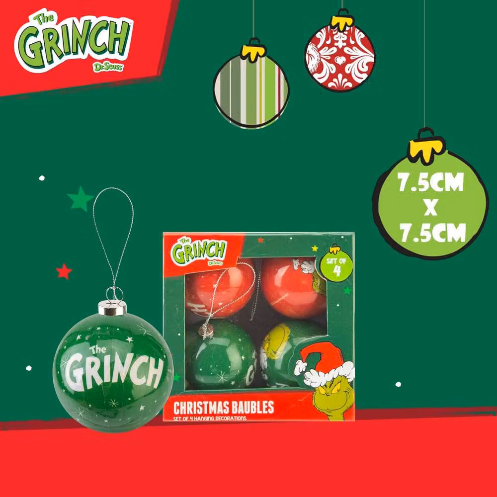 VFM e-Store Grinch Christmas Bauble Set, Multicolour, W/D/H: 7.5 x 7.5 x 7.5 cm – 2